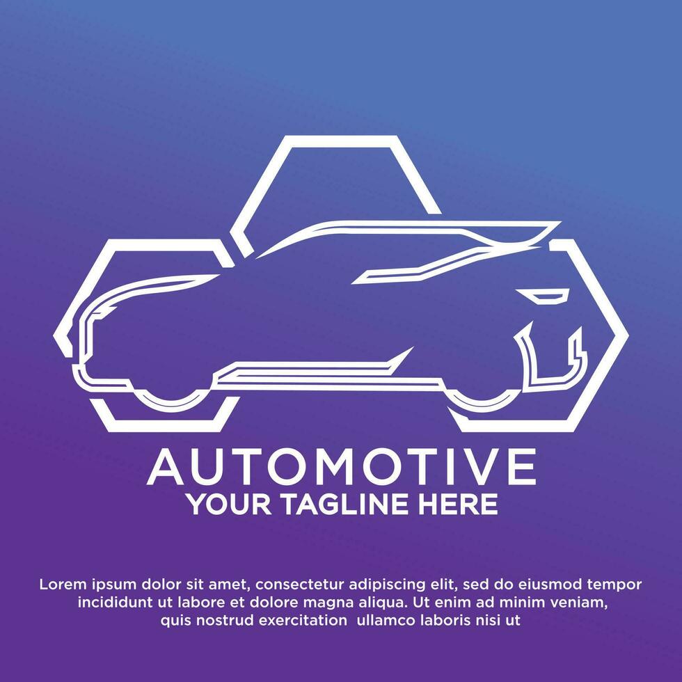 automotive logo met auto vorm en zeshoekig element vector