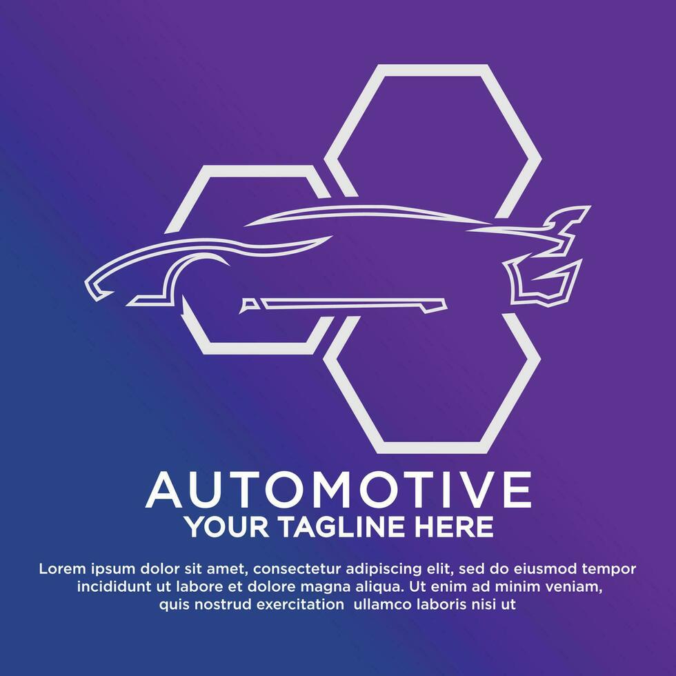 automotive logo met auto vorm en zeshoekig element vector