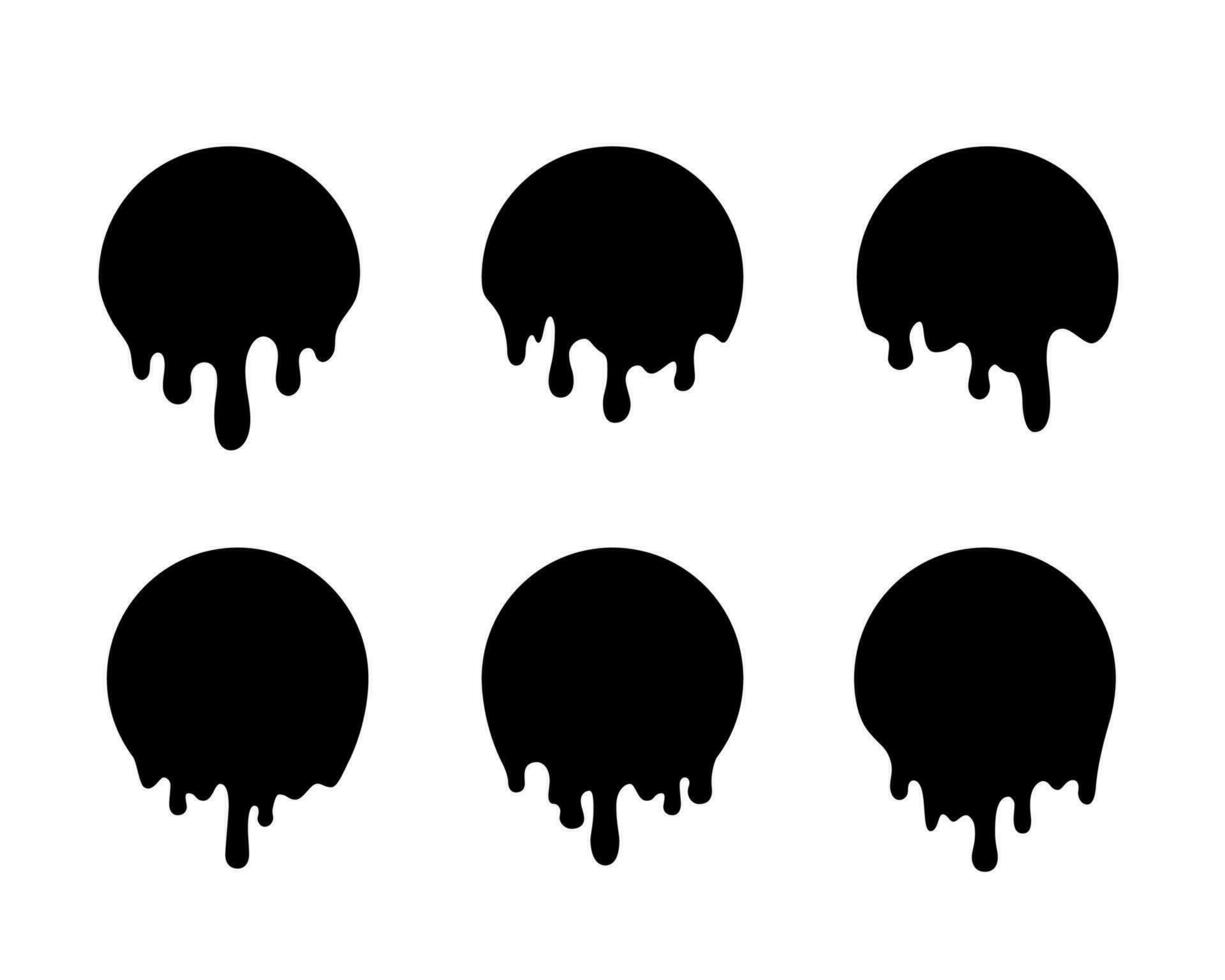 druipend zwart cirkels. vloeistof druppels van inkt. druipend vloeistof. vector illustratie
