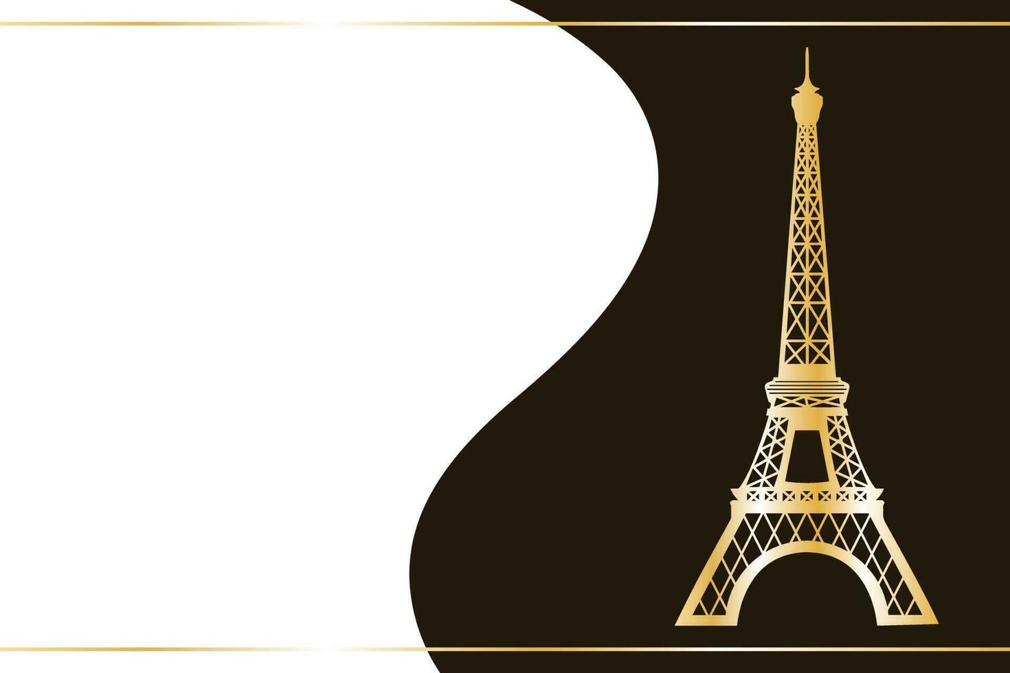 gouden silhouet van de eiffel toren Aan een zwart en wit golvend achtergrond. illustratie voor tekst, poster, vector