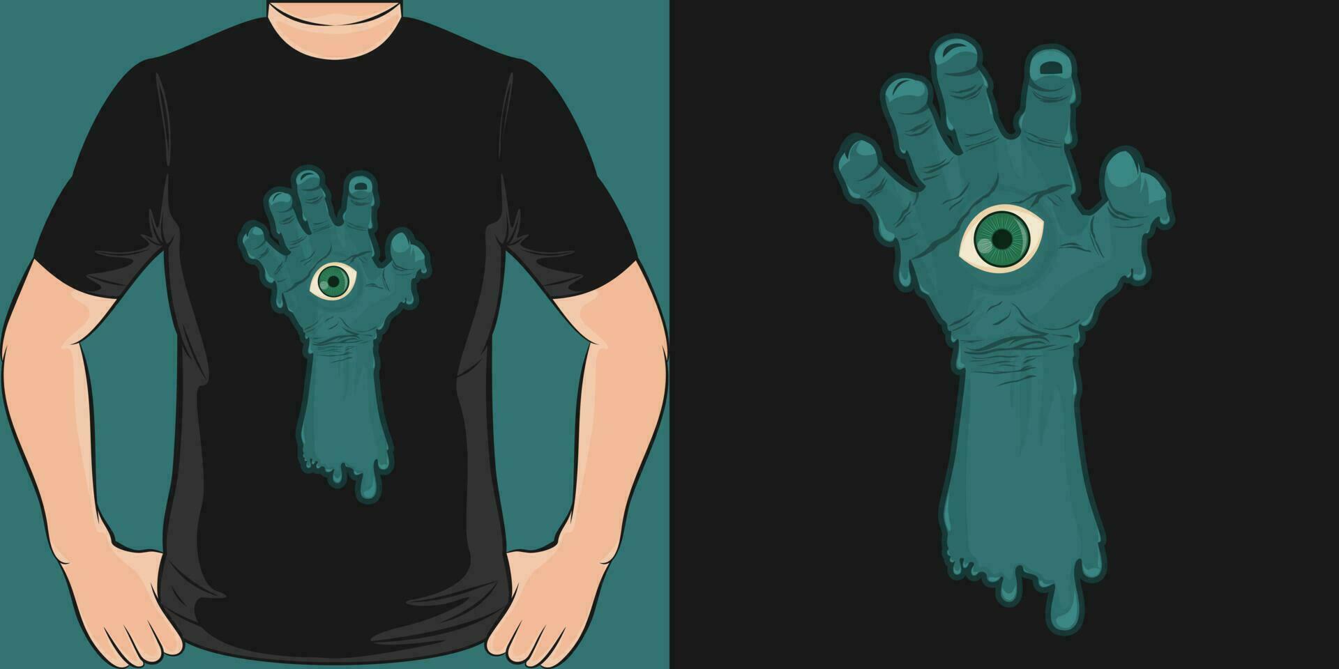 zombie hand, schedel en zombie t-shirt ontwerp. vector