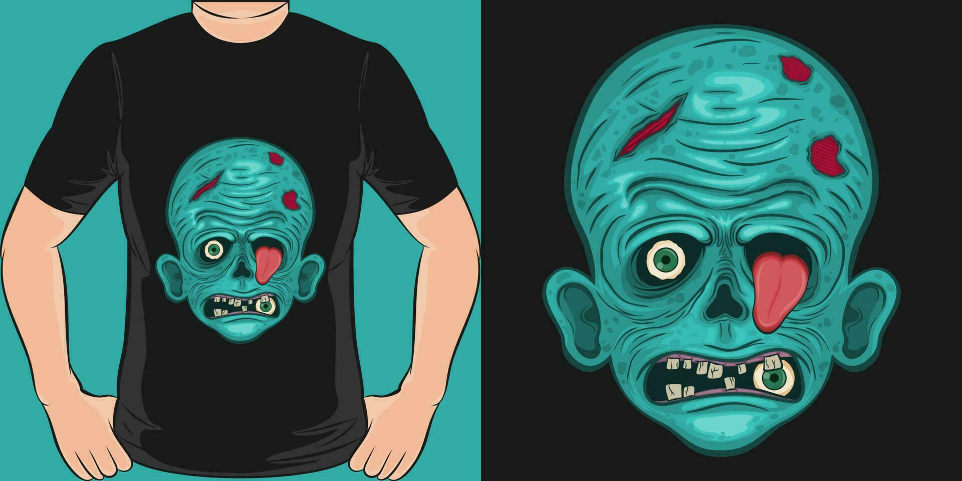 boos zombie, schedel en zombie t-shirt ontwerp. vector