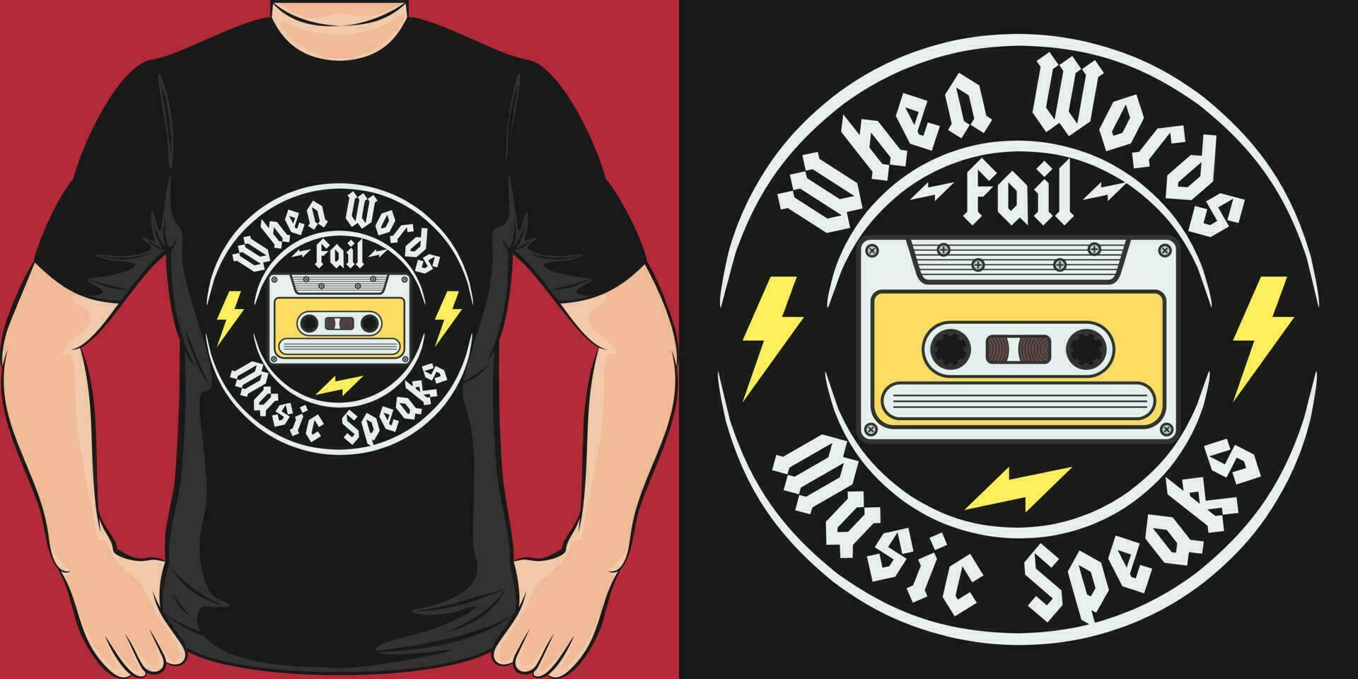 wanneer woorden mislukking, muziek- spreekt, muziek- citaat t-shirt ontwerp. vector