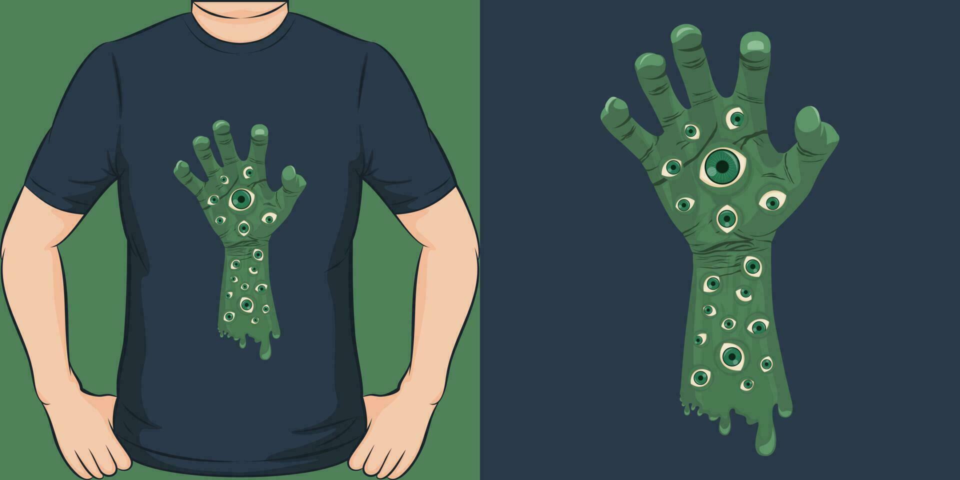 zombie hand, schedel en zombie t-shirt ontwerp. vector