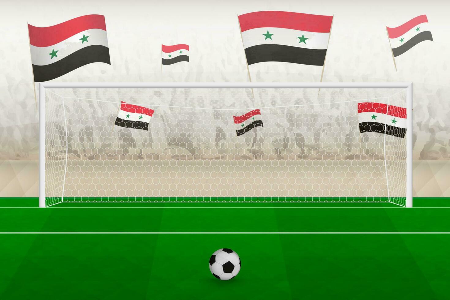Syrië Amerikaans voetbal team fans met vlaggen van Syrië juichen Aan stadion, straf trap concept in een voetbal wedstrijd. vector