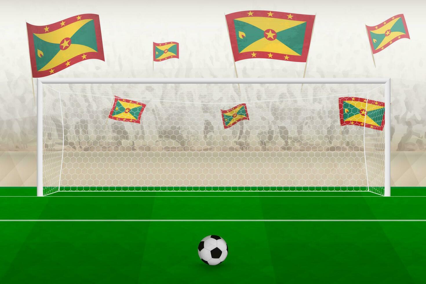 Grenada Amerikaans voetbal team fans met vlaggen van Grenada juichen Aan stadion, straf trap concept in een voetbal wedstrijd. vector