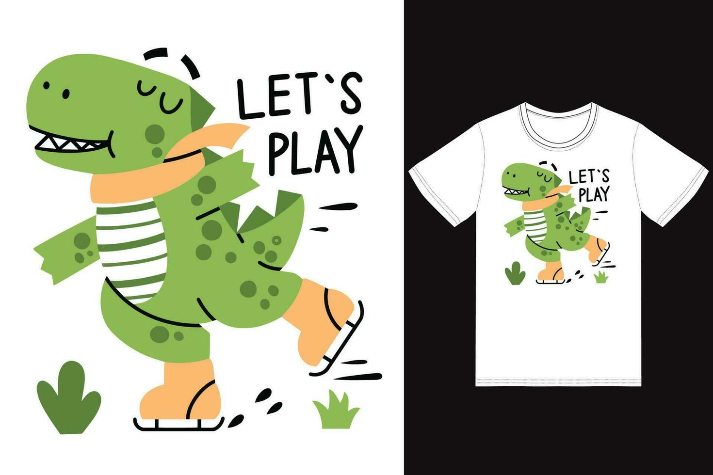 dinosaurus ijs het schaatsen illustratie met t-shirt ontwerp premie vector