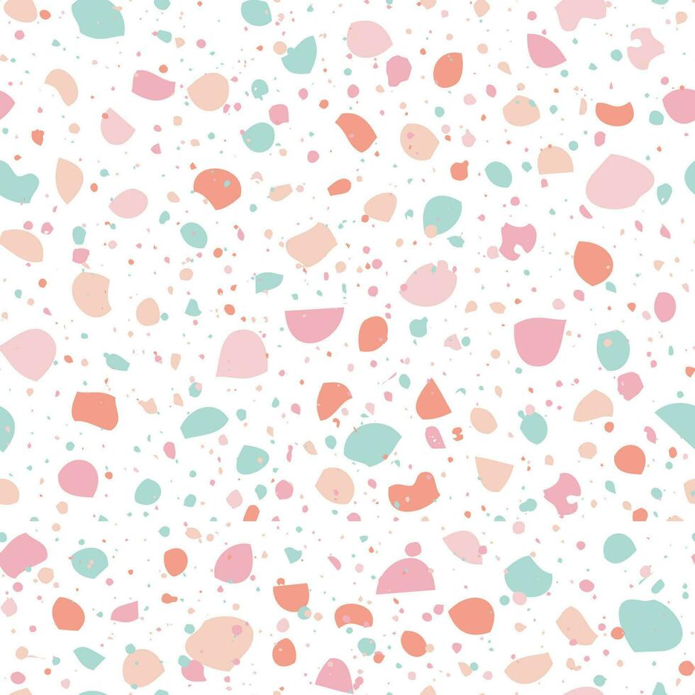 schattig terrazzo steen naadloos patroon. abstract achtergrond ontwerp met pastel kleuren. graniet steen verdieping textuur. kleurrijk scherven of hagelslag. millennial modern terrazo minimalistische kunst plein backdrop vector