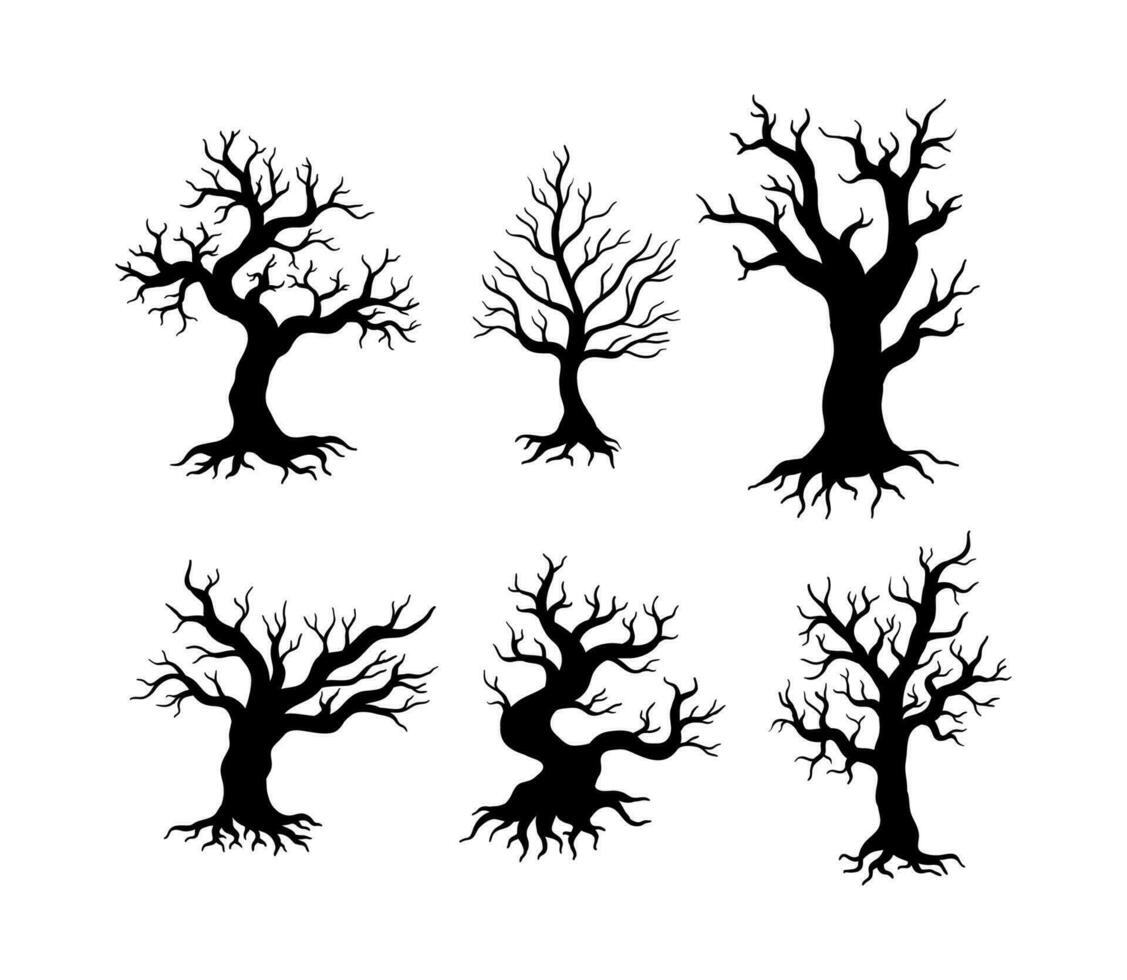 kaal boom silhouetten set. Afdeling boom vector. vector