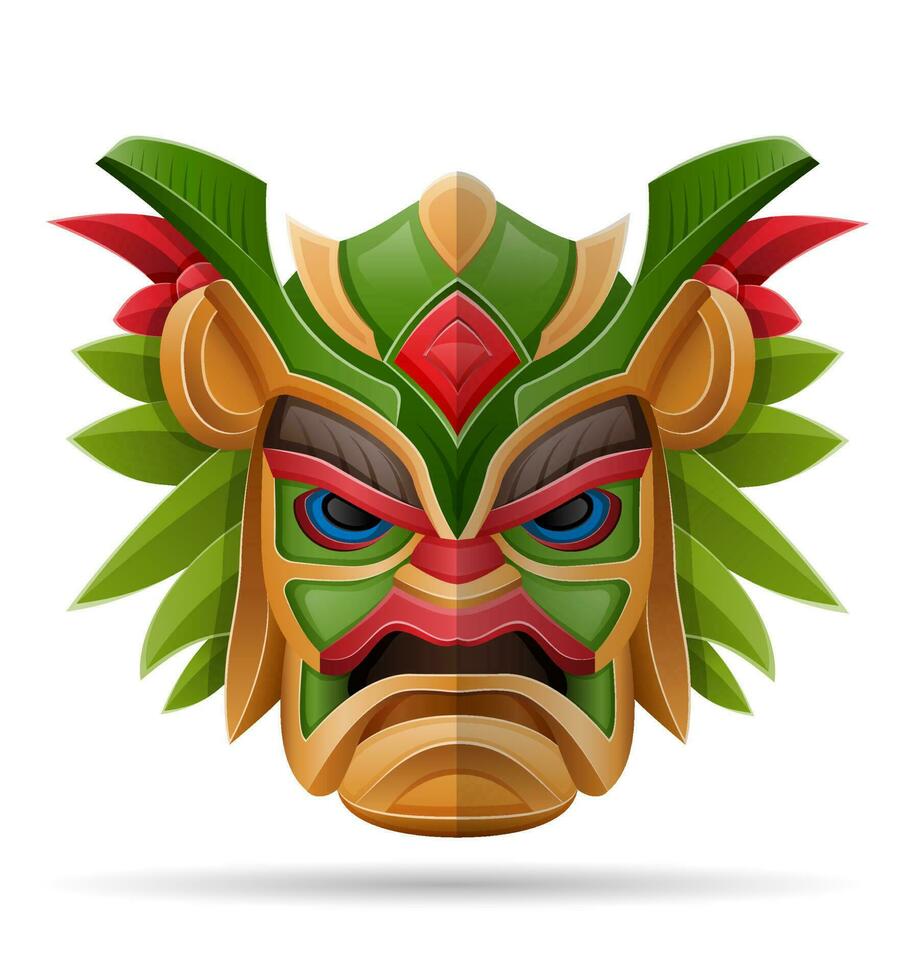 tiki masker hawaiiaans oude tropisch totem hoofd gezicht afgod gemaakt van hout vector illustratie geïsoleerd Aan wit achtergrond