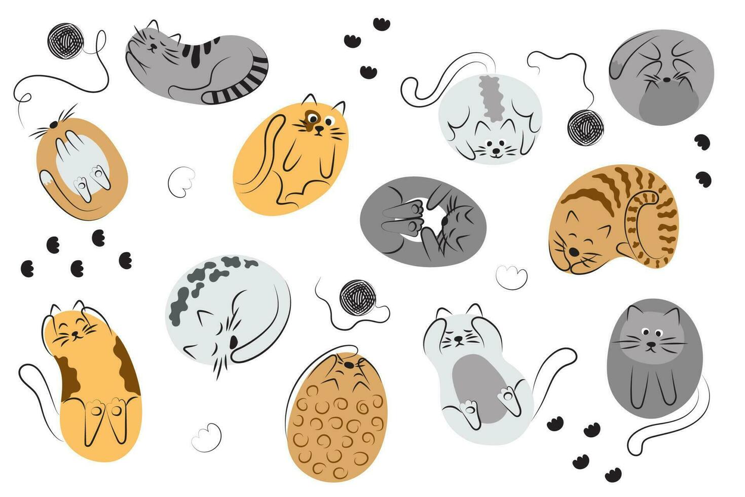een reeks van gestileerde katten in de het formulier van cirkels of ovalen. stickers, clip art vector