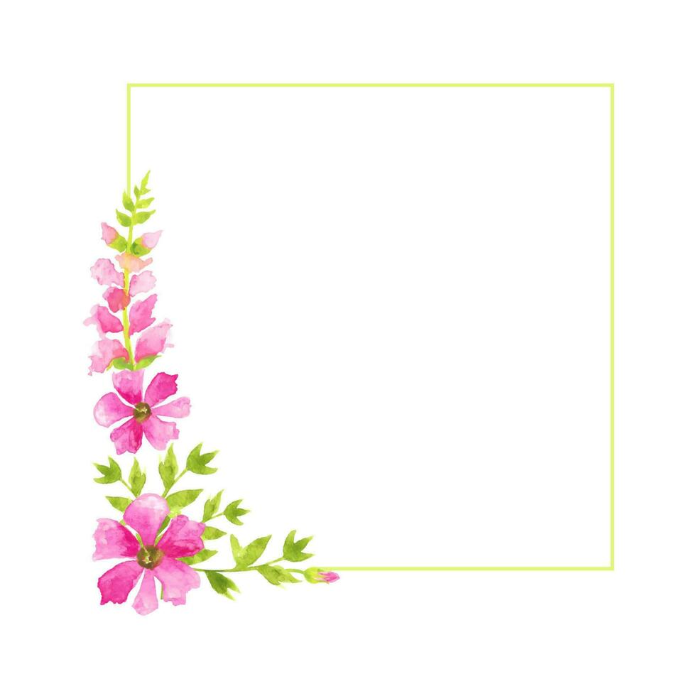 plein kader met waterverf roze bloemen. hand- getrokken vector illustratie van botanisch kader geïsoleerd Aan wit achtergrond.