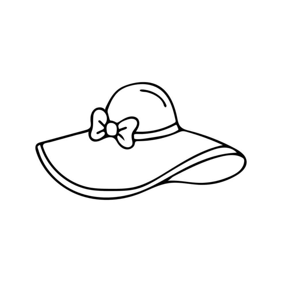 tekening van Dames zomer hoed geïsoleerd Aan wit achtergrond. hand- getrokken vector illustratie van vrouw zon beschermde hoed met boog-knoop.