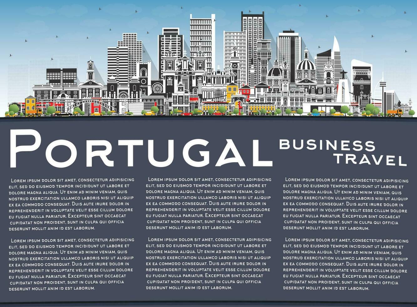 Portugal. stad horizon met grijs gebouwen, blauw lucht en kopiëren ruimte. vector illustratie. Portugal stadsgezicht met oriëntatiepunten.