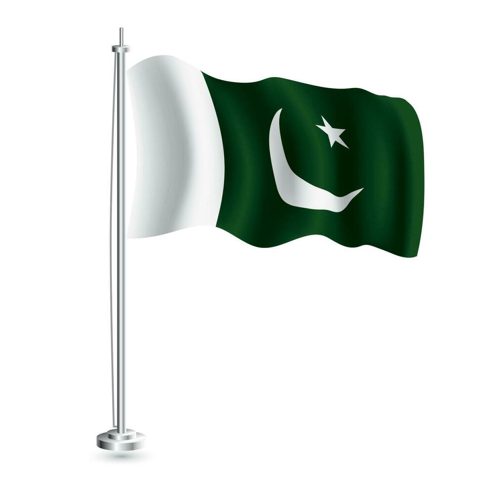 Pakistaans vlag. geïsoleerd realistisch Golf vlag van Pakistan land Aan vlaggenmast. vector