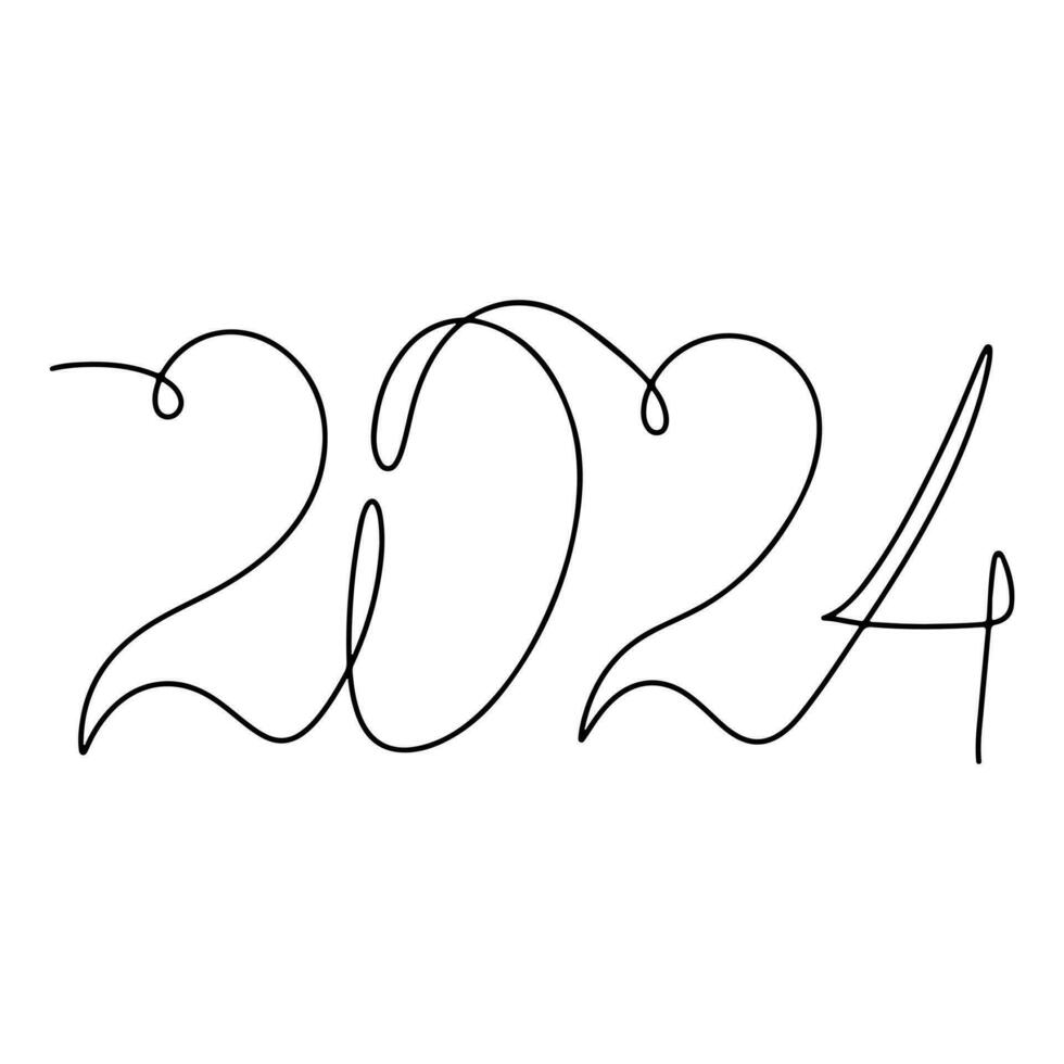 2024 jaar in single lijn stijl. een doorlopend lijn tekening. vector illustratie geïsoleerd Aan wit achtergrond.