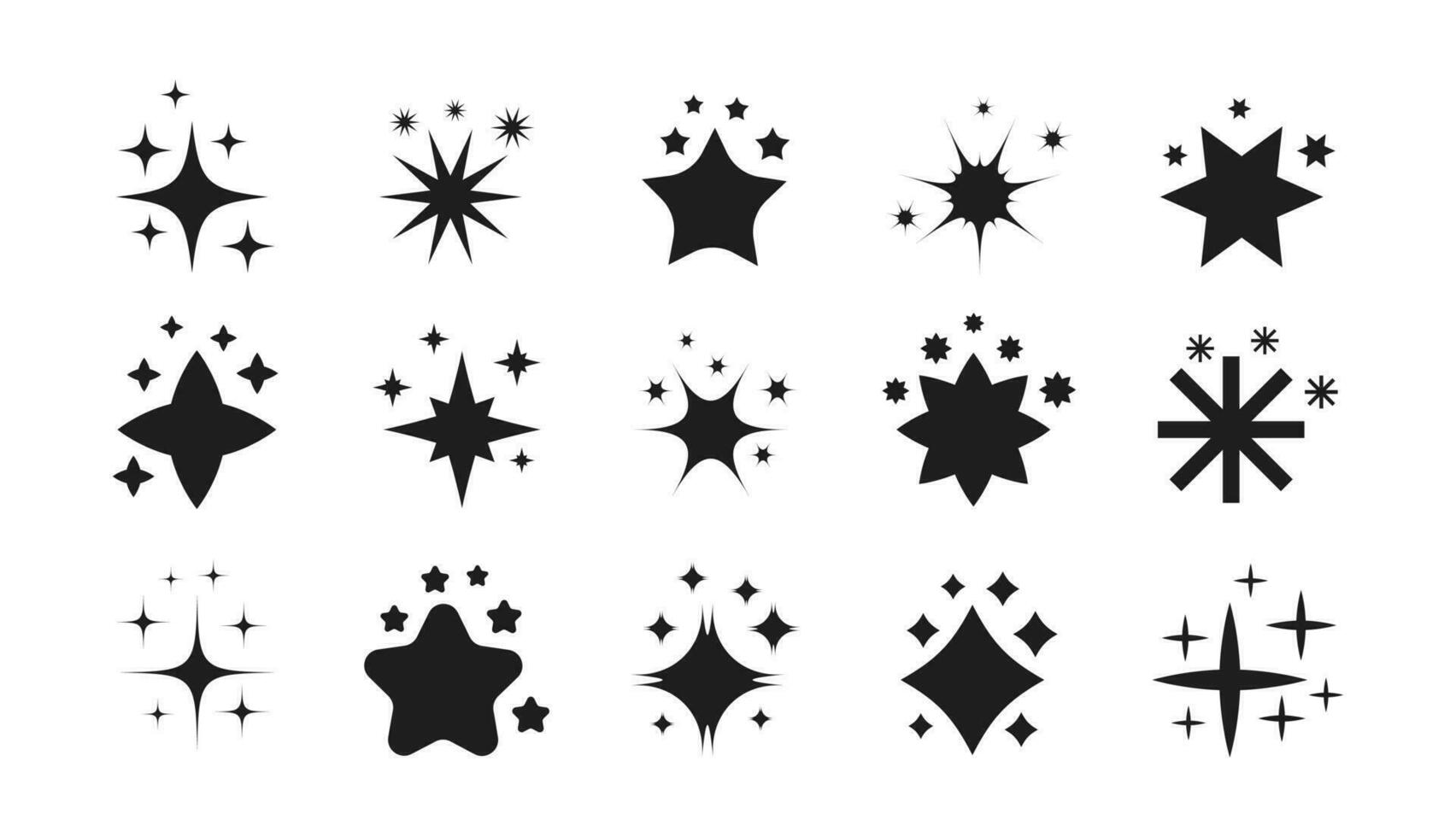 reeks van ster vormen. twinkelen ster vormen vector ontwerp. koel fonkeling pictogrammen verzameling. reeks van ster elementen van divers vormen.