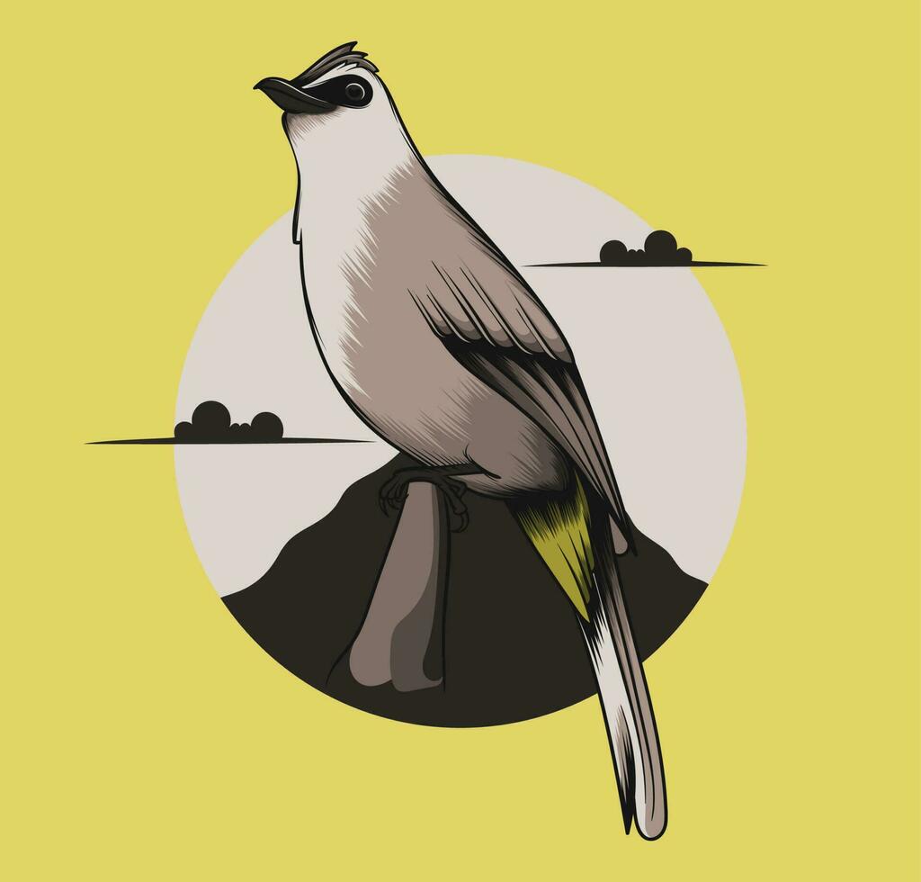 geel geventileerd bulbul vogel Aan een Afdeling vector