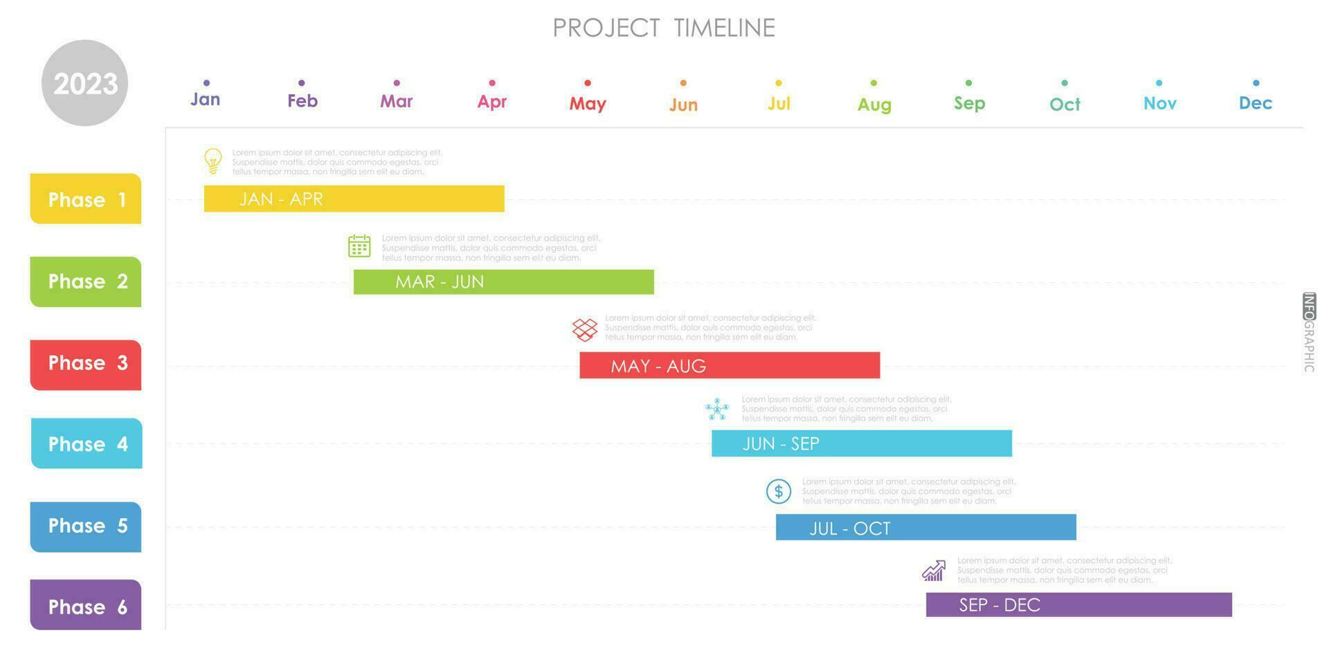 project tijdlijn diagram infographic routekaart sjabloon voor bedrijf. 12 maanden modern tijdlijn diagram kalender met presentatie vector infografisch.