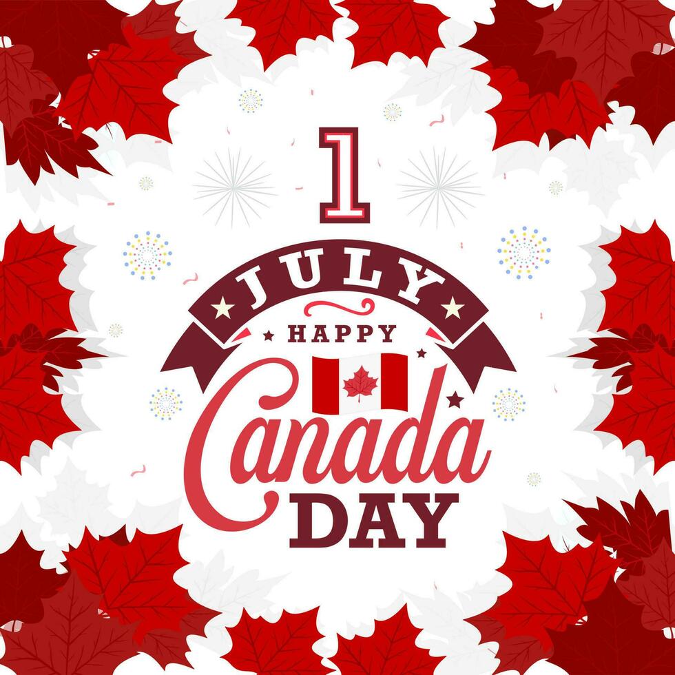 gelukkig Canada dag typografie groeten kaart. Canada esdoorn- blad, juli 1e groet kaart vector illustratie