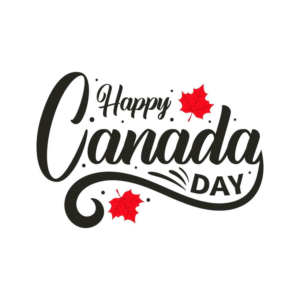 gelukkig Canada dag vakantie uitnodiging ontwerp. rood blad geïsoleerd Aan een wit achtergrond. groet kaart met hand- getrokken schoonschrift belettering. concept van gelukkig Canada dag. vector