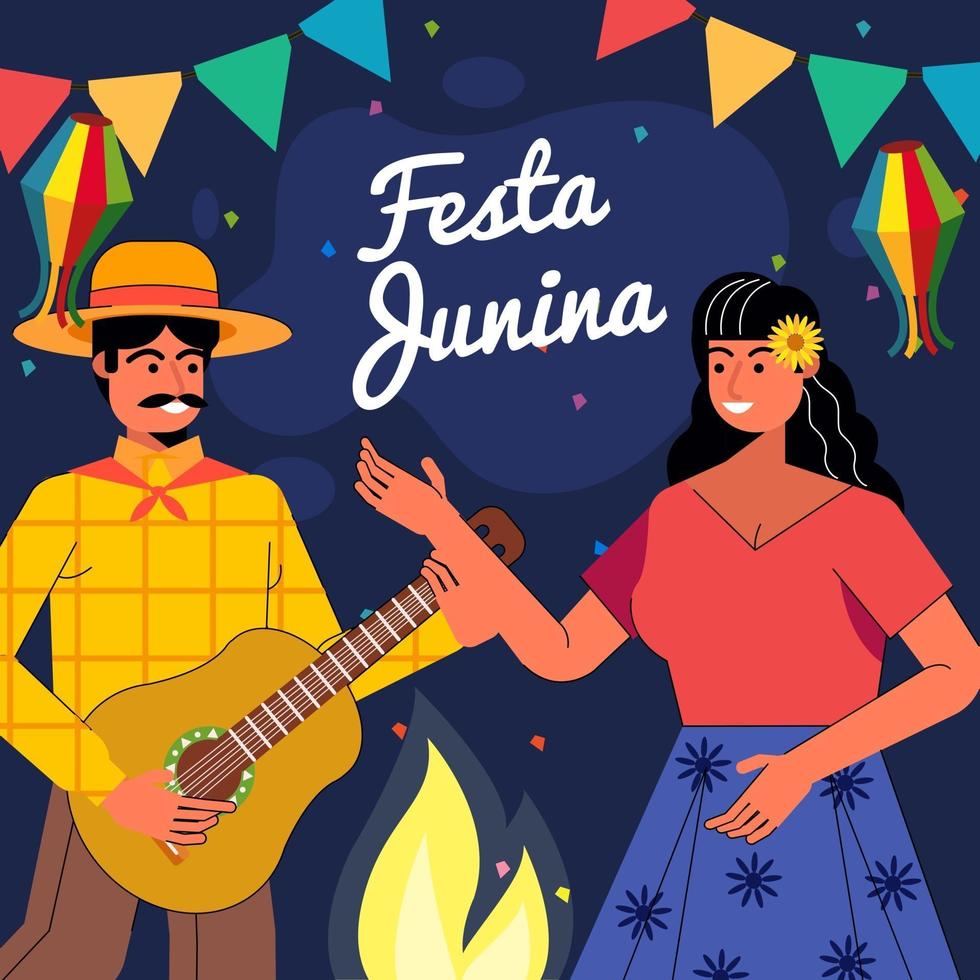 illustratie van paar dansen en zingen op festa junina festival vector