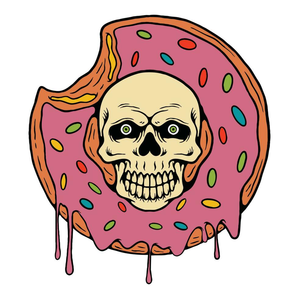 illustratie van een schedel Aan een donut vector