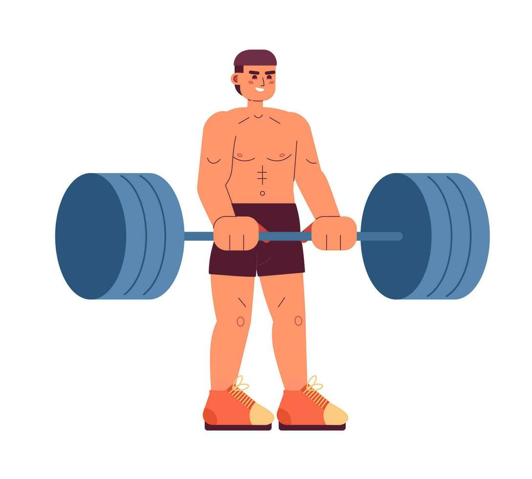 latino Amerikaans Mens deadlifting semi vlak kleurrijk vector karakter. gewichtheffen wedstrijd. gewicht opleiding. bewerkbare vol lichaam persoon Aan wit. gemakkelijk tekenfilm plek illustratie voor grafisch ontwerp