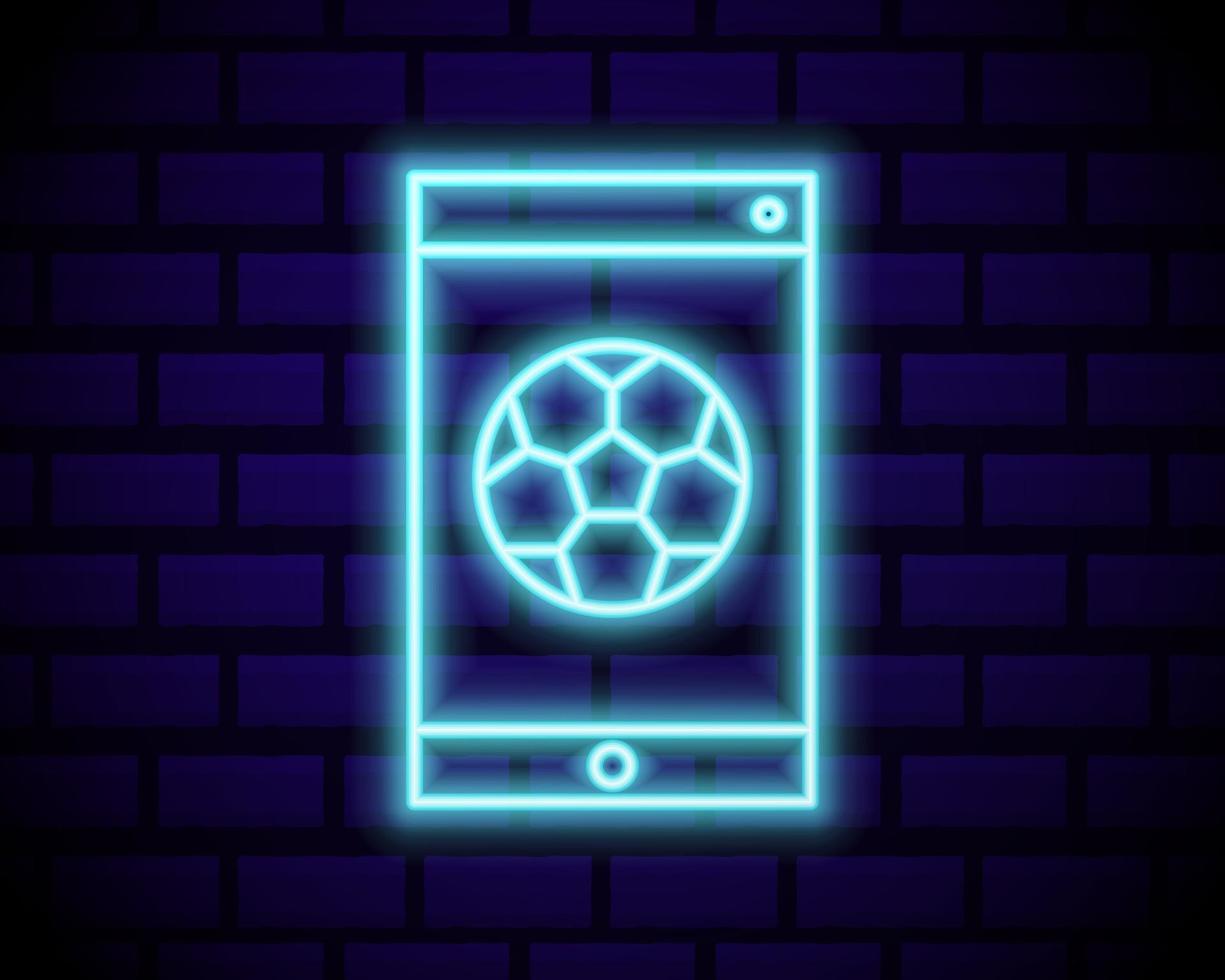 live voetbal neon teken vector. live voetbal logo neon, ontwerpsjabloon embleem, online voetbalsymbool, lichte banner, heldere nacht voetbalreclame, europees voetbalteken. vectorillustratie geïsoleerd op bakstenen muur. vector