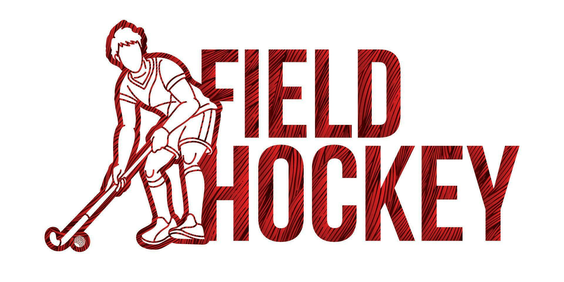 veld- hockey doopvont tekst ontwerp met sport speler actie vector