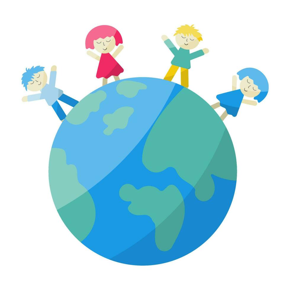 planeten de wereld samen kinderen mensen verenigen beschermen vector