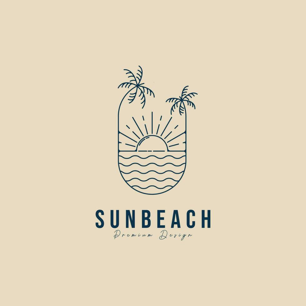 zon strand logo lijn kunst ontwerp sjabloon , met palm boom vector illustratie ontwerp