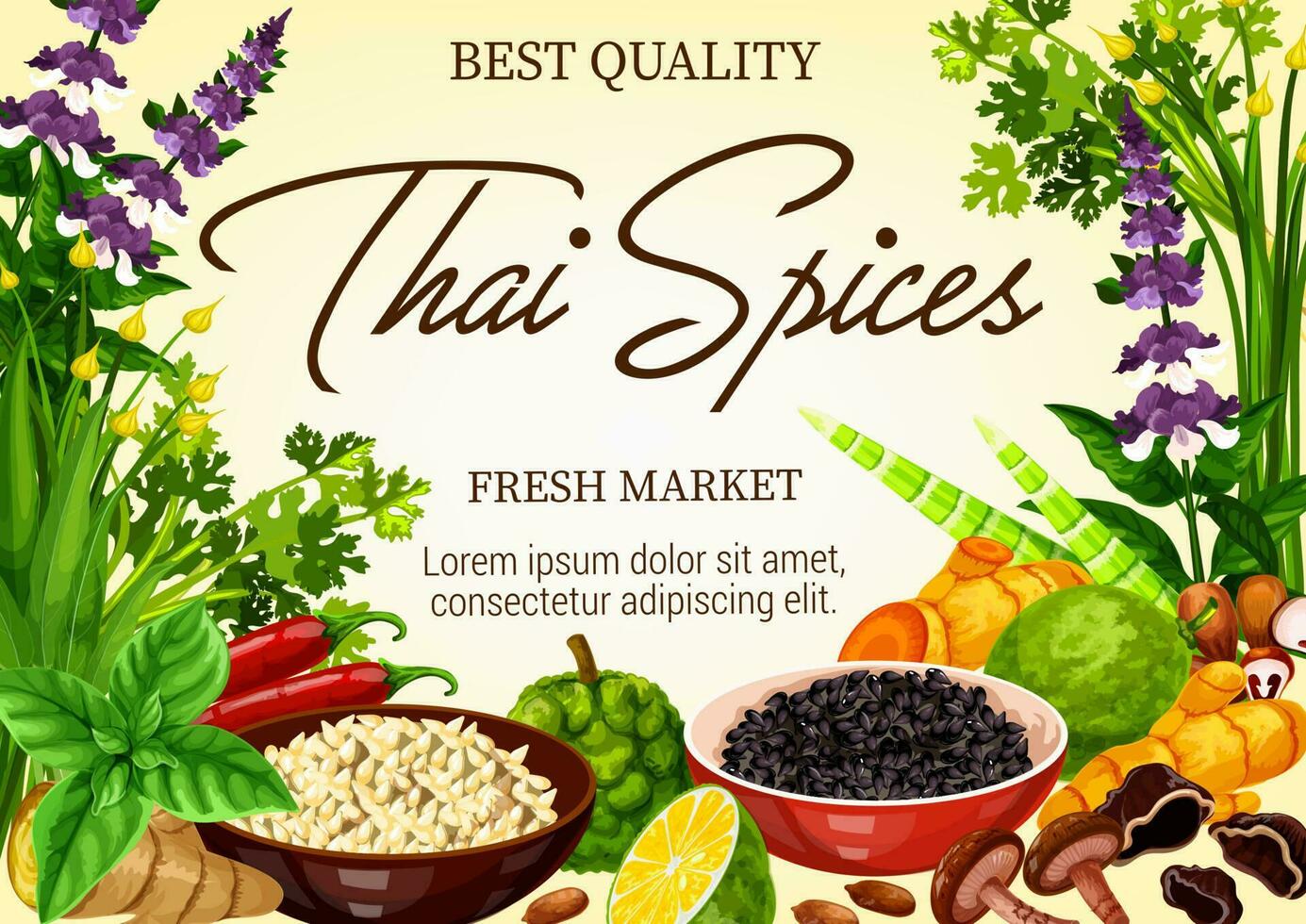 Thais specerijen en kruiderijen markt vector banier