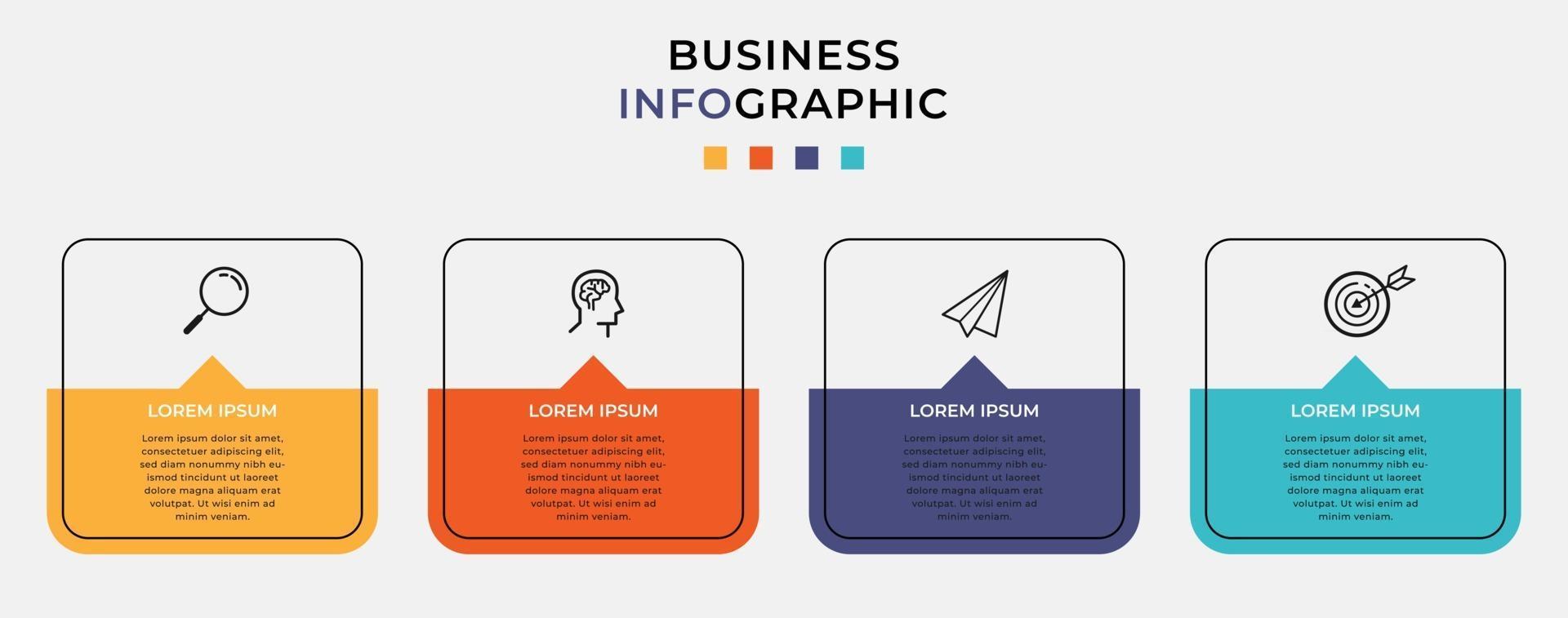 minimale zakelijke infographics sjabloon tijdlijn met 4 stappen opties en marketing pictogrammen vector