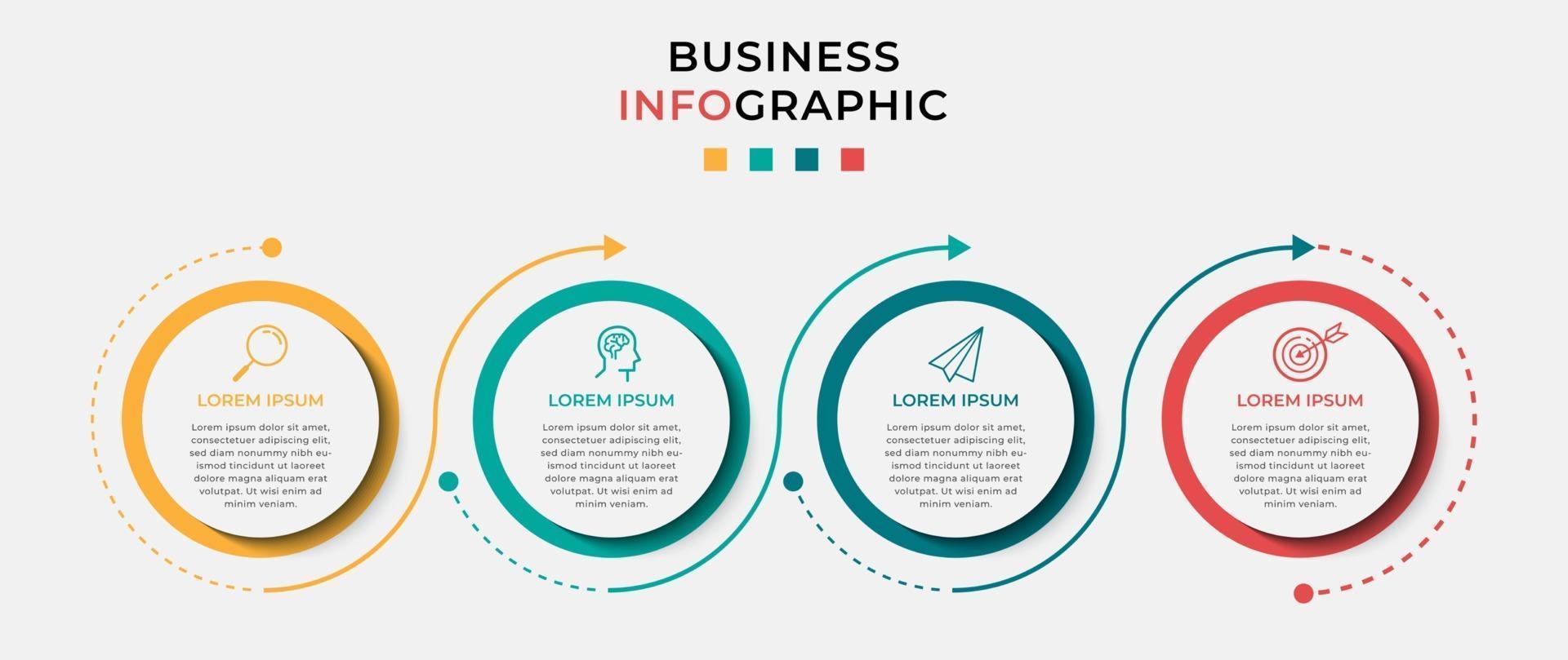 minimale zakelijke infographics sjabloon tijdlijn met 4 stappen opties en marketing pictogrammen vector