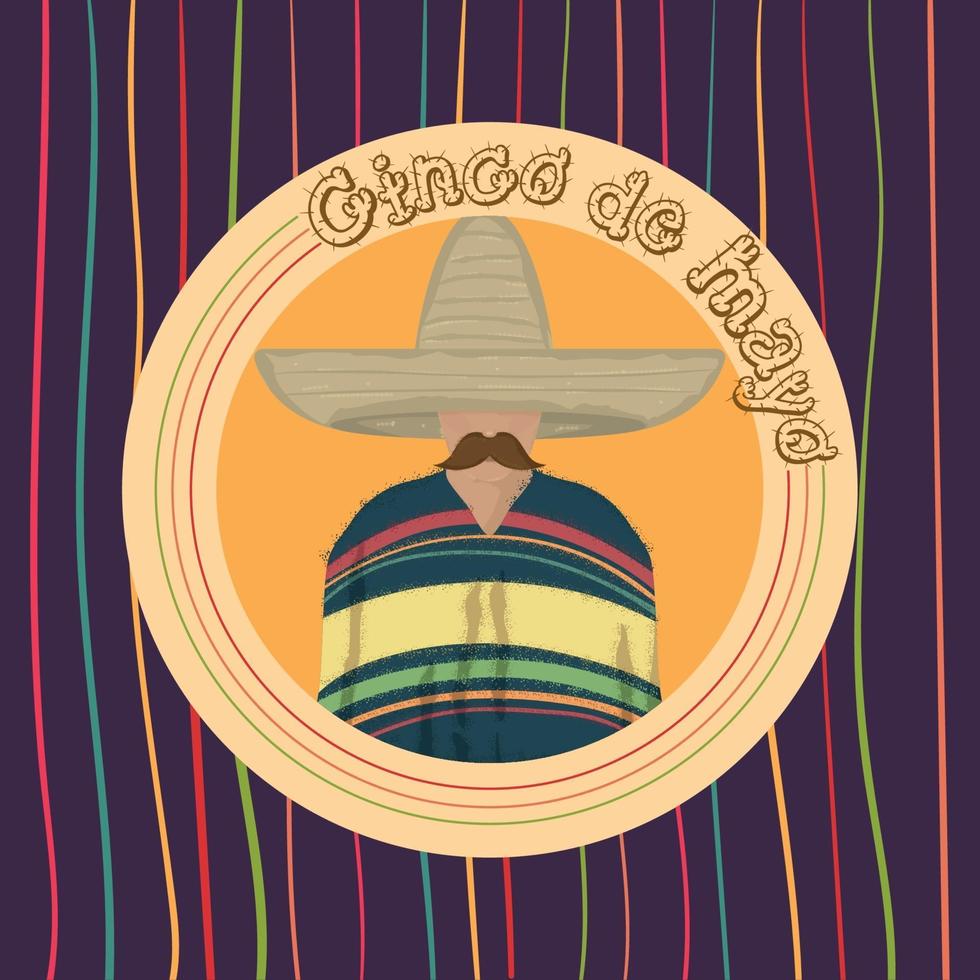 man met een Mexicaanse hoed en snor cinco de mayo poster vector