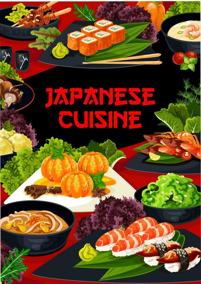 Japans voedsel restaurant menu Hoes vector bladzijde