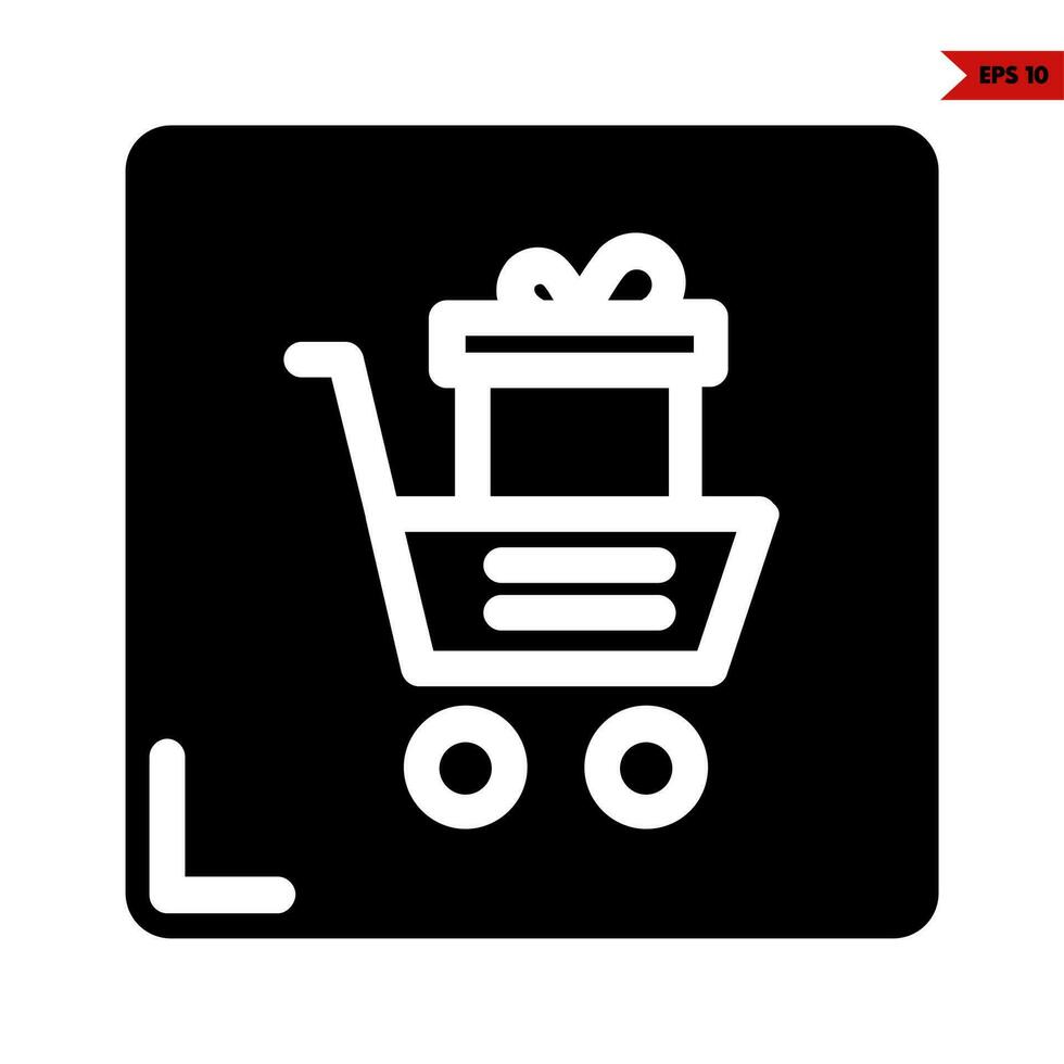 kar boodschappen doen met geschenk doos in kar winkel met in kader glyph icoon vector