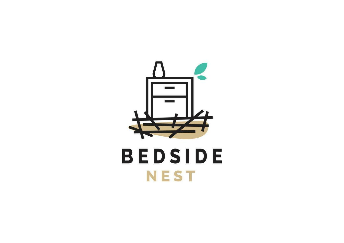 natuurlijk nachtkastje meubilair met nest logo vector icoon illustratie voor industrie