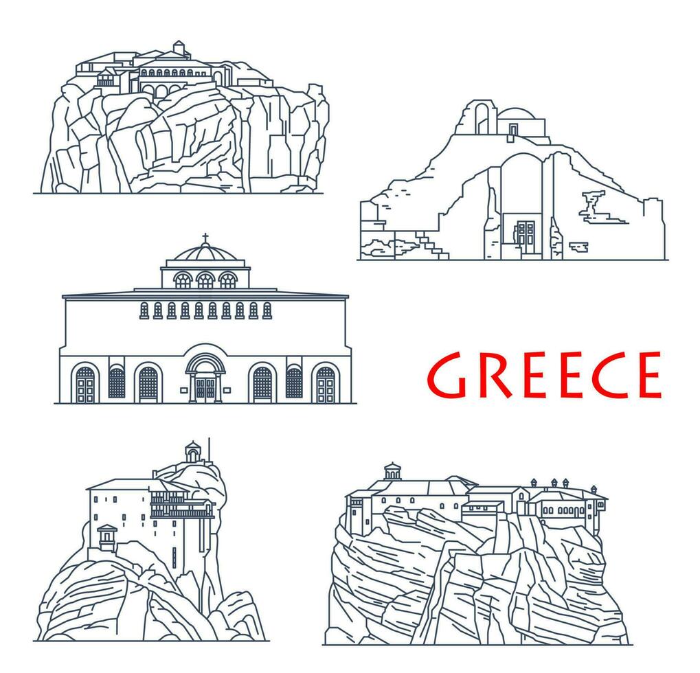 Griekenland architectuur, antiek gebouwen oriëntatiepunten vector