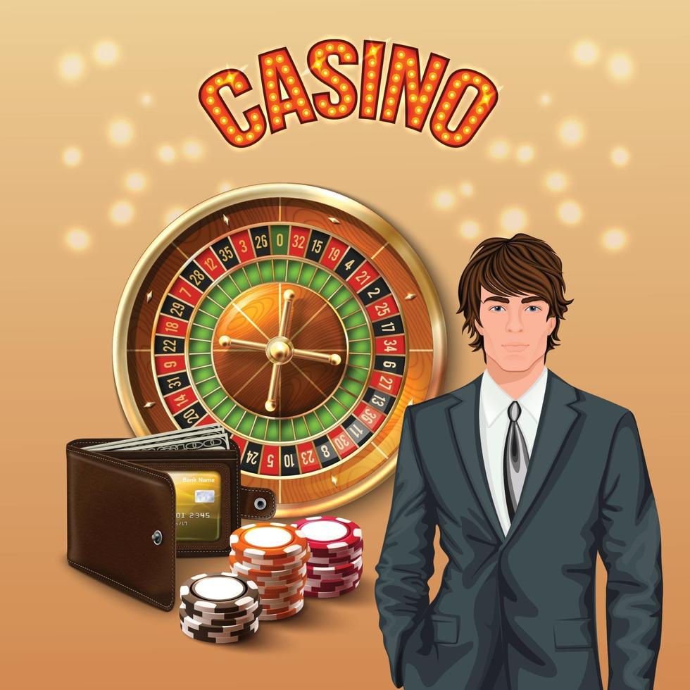 man in casino realistische samenstelling vectorillustratie vector