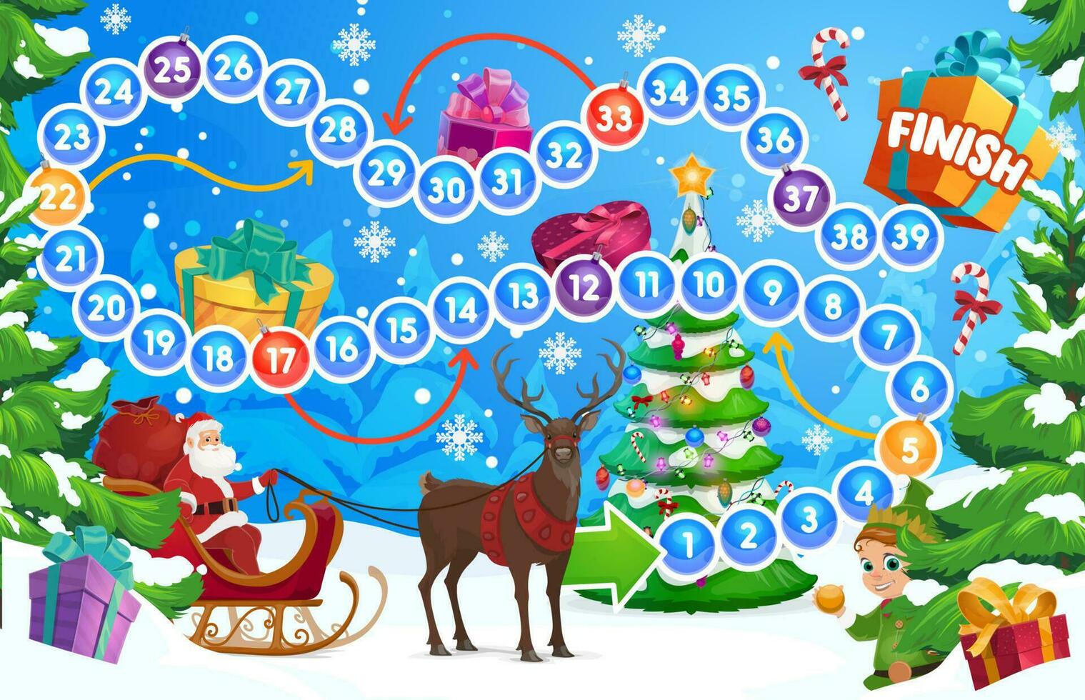 kind bord spel met Kerstmis boom en de kerstman vector