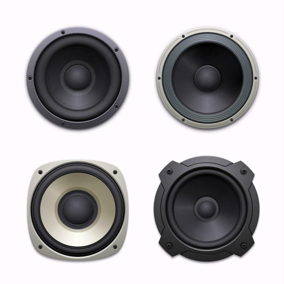 geluid sprekers, stereo audio muziek- systeem pictogrammen vector