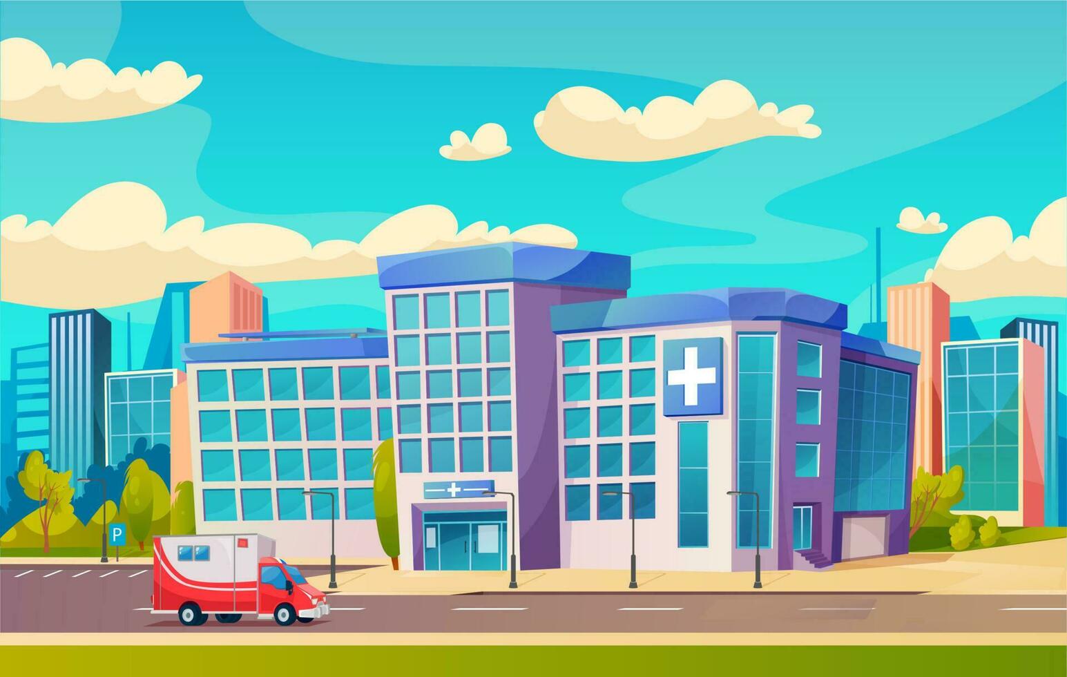 ziekenhuis gebouw, stad medisch kliniek, ambulance vector