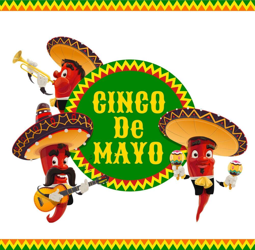 cinco de mayo vector icoon met mariachi jalapenos