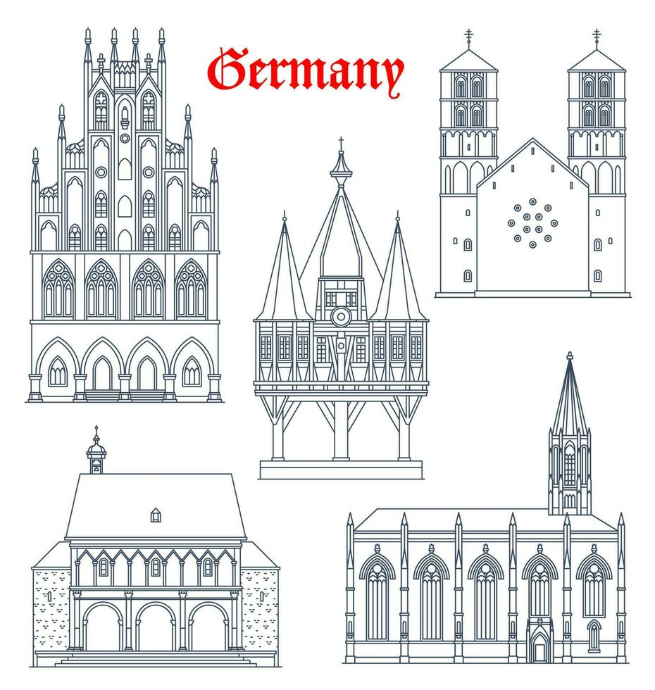 Duitsland mijlpaal gebouwen en kathedralen pictogrammen vector