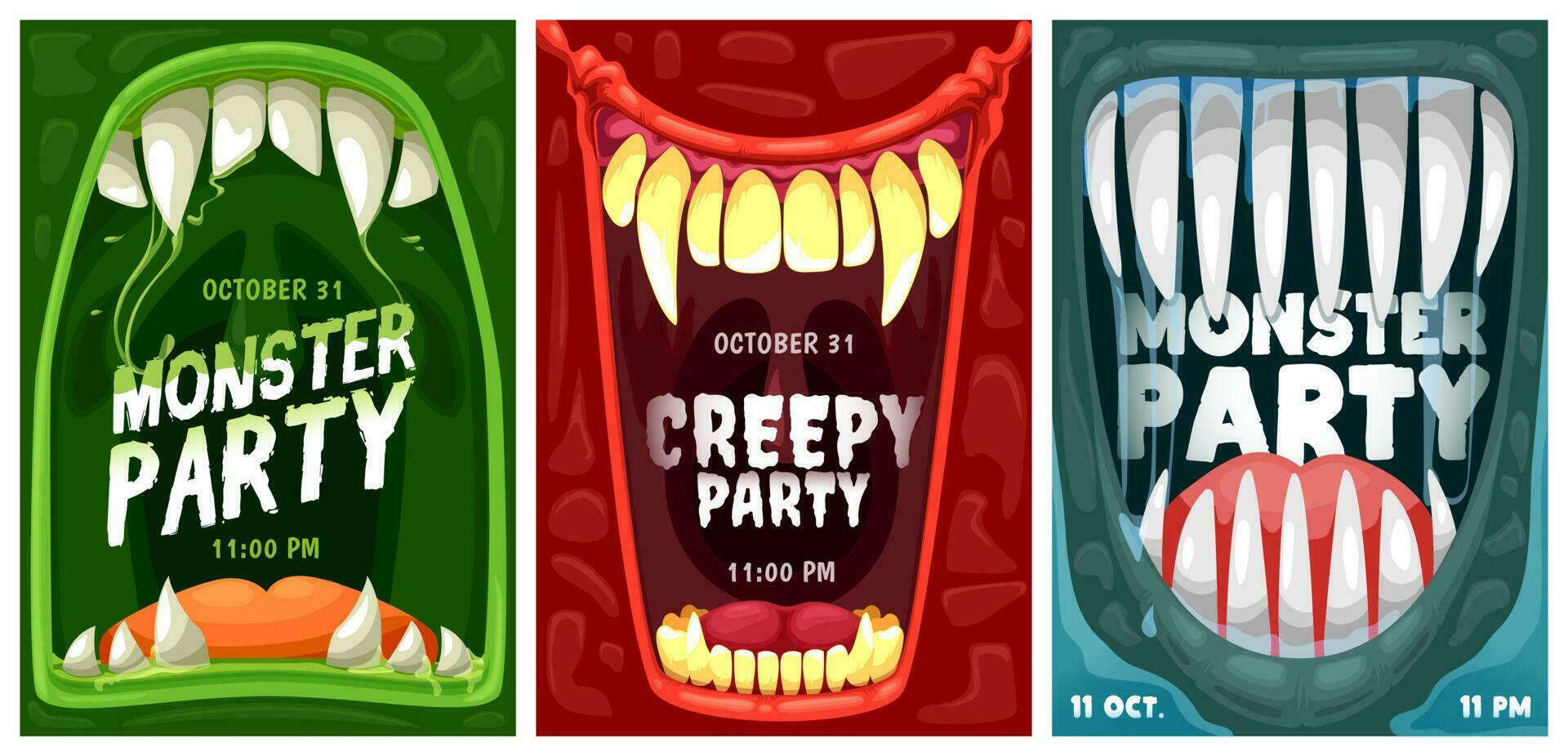 halloween partij uitnodiging posters met monsters vector