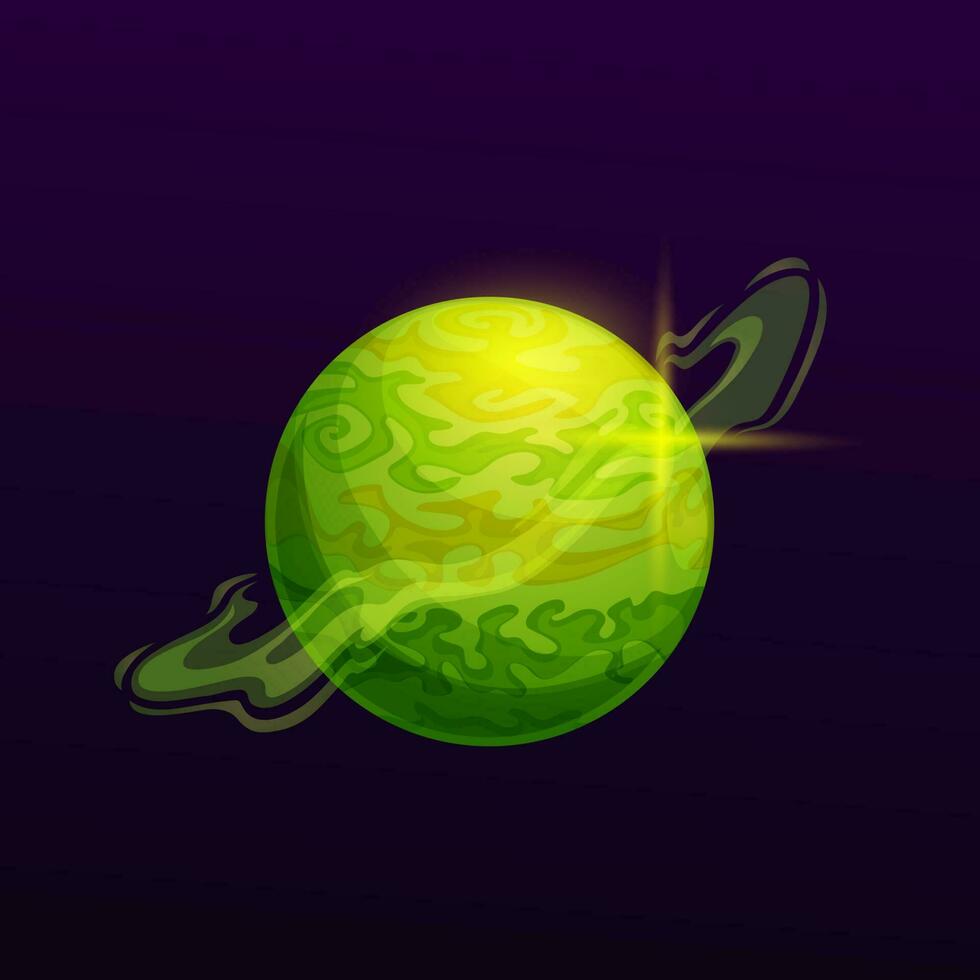 tekenfilm groen ruimte planeet met kolken nevel ring vector