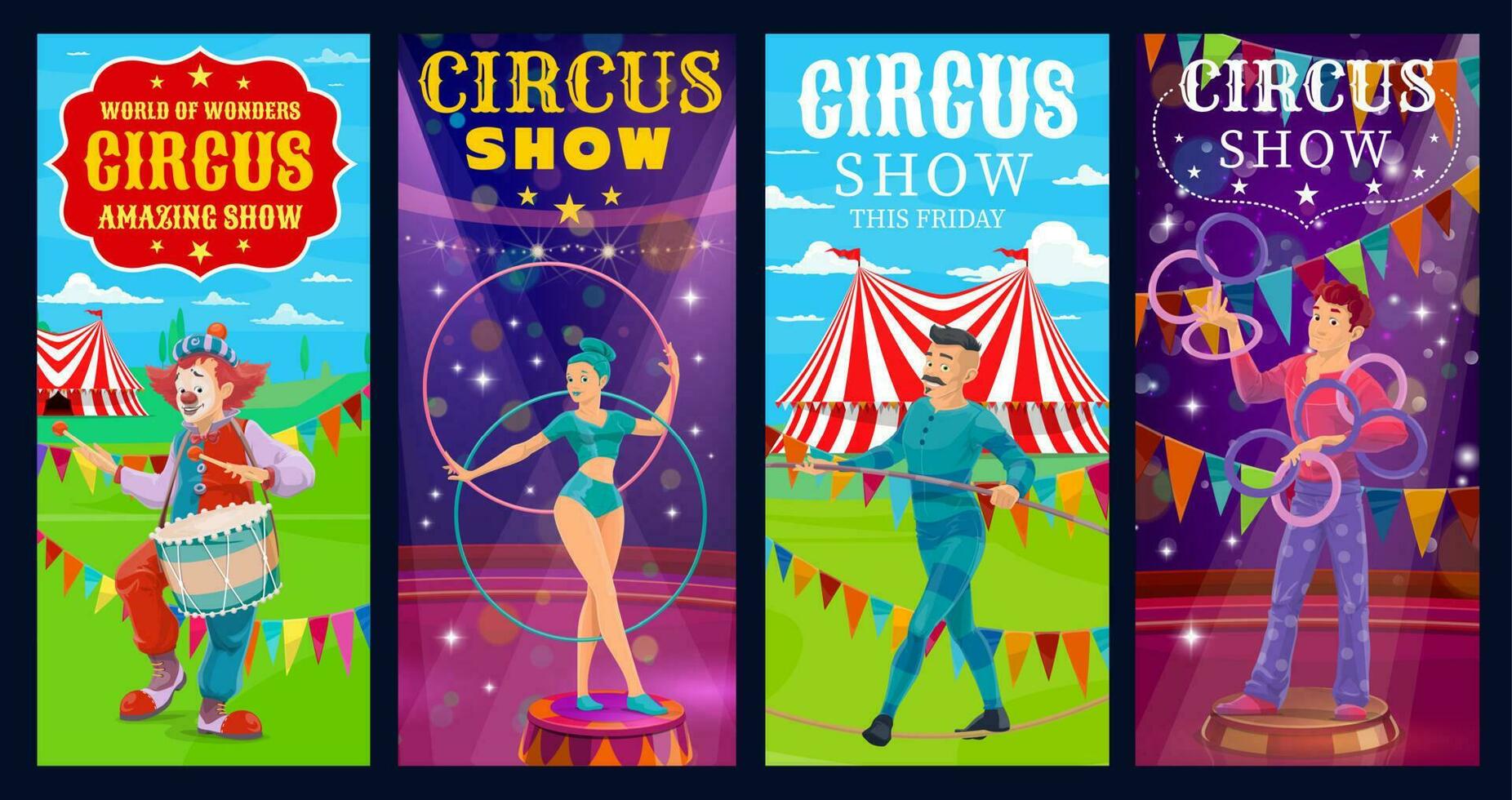 circus artiesten vector spandoeken. groot top tonen