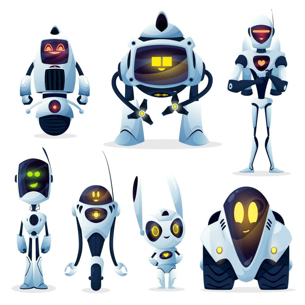 robots tekenfilm karakters, android en cyborgs vector